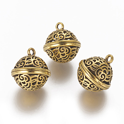 Antique Golden Tibetan Style Alloy Pendants, Hollow, Bell Shape, Antique Golden, 19.5x17.5mm, Hole: 2.5mm