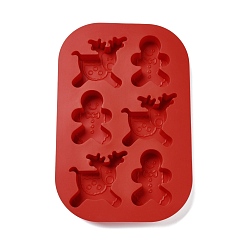 FireBrick DIY Christmas Reindeer & Gingerbread Man Food Grade Silicone Molds, Baking Cake Pans, FireBrick, 217x142x18mm, Inner Diameter: 59x42~59mm