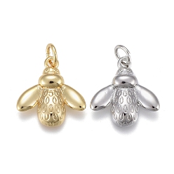 Mixed Color Brass Pendants, with Jump Rings, Cadmium Free & Lead Free, Long-Lasting Plated, Bees, Mixed Color, 16x15x3mm, Hole: 3mm