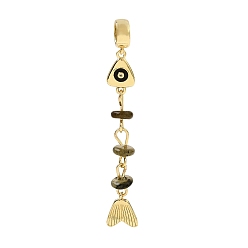 Labradorite Brass Pave Cubic Zirconia Clear Cubic Zirconia & Natural Labradorite & Enamel European Dangle Charms, Large Hole Charms, Fish, Rack Plating, Long-Lasting Plated, Cadmium Free & Lead Free, Real 18K Gold Plated, 54.5mm, Hole: 5.5mm