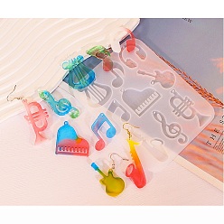 Musical Instruments DIY силиконовые формы кулон, формы для литья смолы, для уф-смолы, изготовление изделий из эпоксидной смолы, музыкальные инструменты, 143x110x5 мм, отверстие : 2~2.3 мм, внутренний диаметр: 29~59x21~38 мм