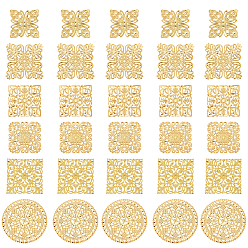 Золотой 60 шт. 6 стили железные филигранные столярные изделия, гравированные металлические украшения, разнообразные, золотые, 25~60x25~60 мм, 10 шт / стиль