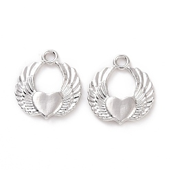 Silver Rack Plating Alloy Pendants, Cadmium Free & Lead Free & Nickle Free, Heart with Wing Charm, Silver, 21x18x2.5mm, Hole: 2.2mm