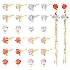 (52) Непрозрачная лаванда 12 пары 4 цвета латунные кубические цирконии серьги-гвоздики фурнитура, с горизонтальными петлями и 50пластиковыми ушными гайками, настоящее золото и платина, разноцветные, 8x6x5.5 мм, отверстие : 1 мм, штифты : 0.7 мм, 3 пары / цвет