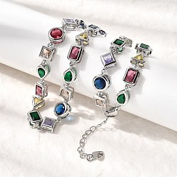 Платина Латунные геометрические звенья цепи с разноцветными кубическими циркониями, стойки покрытие, долговечный, без кадмия и без свинца, платина, 16.34 дюйм (41.5 см)