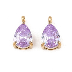 Сливовый 304 подвески из нержавеющей стали, с кубического циркония, слезинки, золотые, слива, 11x6.5x4.5 мм, отверстие : 1.4 мм