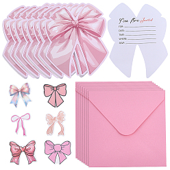 Pink 30Pcs Paper Birthday Invitation Card, Bowknot, with Paper Envelopes and 1Set Paper Self-Adhesive Stickers, Pink, 156x121x0.2mm