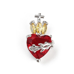 Платина Латунь стекло кулоны, сердце с крестом, с кубического циркония, без свинца и без кадмия, долговечный, стойки покрытие, граненые, платина, 20.5x11.5x9.5 мм, отверстие : 6x3 мм