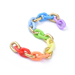 Colorful Handmade Cable Chains, with Acrylic Linking Rings and CCB Plastic Linking Rings, Oval, for Jewelry Making, Colorful, Link: 19x14x4mm, 20x15x4.5mm, 39.37 inch(1m)/strand