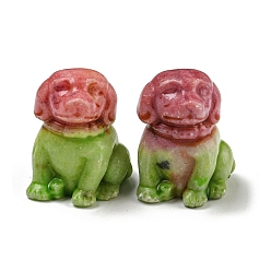 Желто-Зеленый Окрашенная натуральная фигурка собаки из императорской яшмы, статуя для гостиной, стола, украшения дома, желто-зеленый, 29~30.5x30.5~31x35.5~36 мм