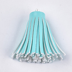 Turquoise PU Leather Tassel Big Pendants Decorations, Turquoise, 53~56x14~17mm, Hole: 2mm