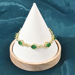 Vert Bracelets en laiton pavé de zirconiums cubiques en forme de cœur et de fleur pour femmes, crémaillère plaquage, plaqué longue durée, sans cadmium et sans plomb, réel 18 k plaqué or, verte, 7.40 pouce (18.8 cm)