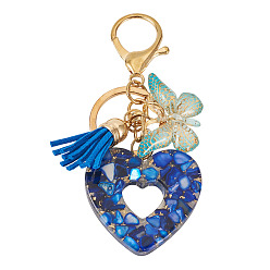 Синий Брелоки из смолы в форме сердца с бабочкой, с фурнитурой из цинкового сплава и застежками в виде клешней омара., золотой свет, синие, 90~100 мм