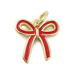 (123L) Белый крем непрозрачный блеск Латунь эмаль прелести, с целью перехода в кольце, стойки покрытие, без свинца и без кадмия, долговечный, очарование бантом, реальный 18 k позолоченный, огнеупорный кирпич, 11.5x11.5x2 мм, отверстие : 3.4 мм