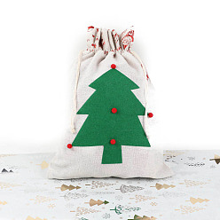 Linen Christmas Jute Printed Drawstring Bags, Rectangle Candy Storage Supplies, Linen, 40x30cm