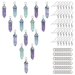 Fluorite 95Pcs 3 Style DIY Dangle Earring Making Kits, Including Bullet Natural Fluorite Pendants, Brass Earring Hooks & Jump Rings, Platinum, 37x12mm, Hole: 3mm