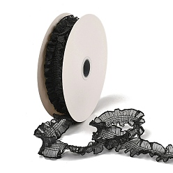 Черный 20 ярдов полиэстеровой плиссированной эластичной кружевной отделки, отделка оборками для изготовления банта, чёрные, 1-1/4 дюйм (33 мм)