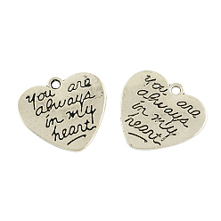 Античное Серебро Тибетском стиле сплава подвески для день Святого Валентина, сердце со словом, без свинца и без кадмия, античное серебро, 20x21x2 мм, отверстие : 1.5 мм