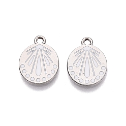 Белый Стойки обшивки сплава эмали подвески, плоские круглые с подвесками в форме ракушек, платина, белые, 16x12x1.5 мм, отверстие : 1.6 мм