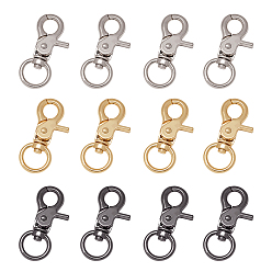 Mixed Color Zinc Alloy Swivel Lobster Claw Clasps, Swivel Snap Hook, Gunmetal & Golden & Platinum, 47x22x7mm, Hole: 13x9mm, 3colors, 8pcs/color, 24pcs/set