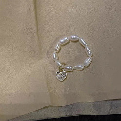 Золотой Кольца из натурального пресноводного жемчуга с бусинами, с сплава сердца шарма, золотые, внутренний диаметр: 16 мм