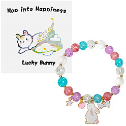 (52) Непрозрачная лаванда Пасхальный кролик треснувший стеклянные круглые бусины растягивающиеся браслеты, браслеты из сплава эмали для женщин, разноцветные, внутренний диаметр: 2-3/8 дюйм (6 см)