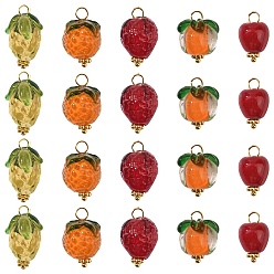Mixed Shapes 25 шт 5 стили подвески лэмпворк ручной работы, фруктовые подвески с латунной фурнитурой, золотые, разноцветные, разнообразные, 17~23 мм, отверстие : 3~4 мм, 5 шт / стиль