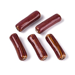 Indian Red Vintage Handmade Porcelain Beads, Fancy Antique Glazed Porcelain, Barrel, Indian Red, 38~40x11.5~13.5mm, Hole: 2.5~4mm