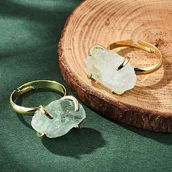 Флюорит Природные флюорита кольца палец, золотой тон латуни кольца палец, стойки покрытие, размер США 8 1/2 (18.5 мм)