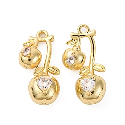 Прозрачный Латунные микро проложить кубического циркония подвески, черри прелести, стойки покрытие, долговечный, без кадмия и без свинца, прозрачные, 22x13.5x9.5 мм, отверстие : 1.4 мм