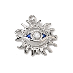 Stainless Steel Color 304 Stainless Steel Enamel Pendants, Sun with Evil Eye Charms, with Plastic Imitation Pearl Beads, Stainless Steel Color, 17.5x17x4mm, Hole: 1.8mm