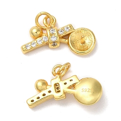 Real 18K Gold Plated Left and Right 925 Sterling Silver Micro Pave Cubic Zirconia Peg Bails Charms, Bowknot Charm, with 925 Stamp, for Half Drilled Beads, Real 18K Gold Plated, 8.5x14.5x4mm, Hole: 2.3mm, Pin: 0.7mm