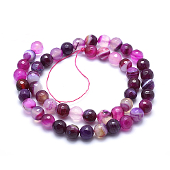 Hot Pink Natural Agate Beads, Dyed, Faceted Round, Hot Pink, 8mm, Hole: 1mm, about 48pcs/strand, 14.1 inch(36cm)