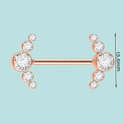 Розовое Золото 304 Кольца для сосков из нержавеющей стали с кристаллами и стразами, розовое золото , 13.6 мм