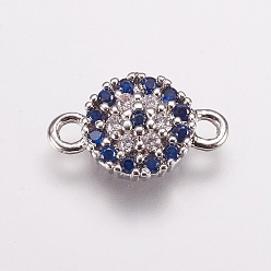 Платина Латунные микро проложить кубических ссылки циркония, плоско-круглые, синие, платина, 13x8.5x2.5 мм, отверстие : 1.5 мм