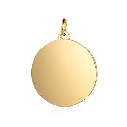 Золотой Ионное покрытие (ip) 304 подвески из нержавеющей стали, с целью перехода в кольце, плоский круглый шарм, пустая бирка с зеркальной полировкой, золотые, 22.5x20x1.5 мм, отверстие : 3.5 мм