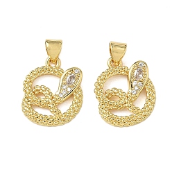 Настоящее золото 18K Латунные микро проложить кубического циркония подвески, стойки покрытие, змея, без свинца и без кадмия, долговечный, реальный 18 k позолоченный, 18x14.5x3.5 мм, отверстие : 4x3 мм