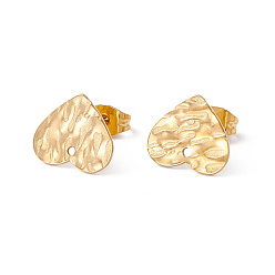 Сердце 304 Выводы серьги из нержавеющей стали шпилька, с отверстием и ушными гайками, Сердце Pattern, 10.5x12 мм, отверстие : 1 мм, штифты : 0.6 мм