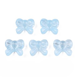 Light Sky Blue Transparent Spray Painted Glass Beads, Bowknot, Light Sky Blue, 14x16x6mm, Hole: 1mm