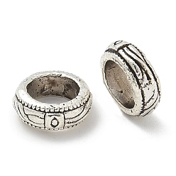 Античное Серебро Европейские сплавочные бусины тибетского стиля , бусины с большим отверстием, без кадмия и без свинца, рондель, античное серебро, 8.5x3.5 мм, отверстие : 5.5 мм, Около 1851 шт / 1000 г