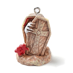 Перу Подвески из смолы, Подвески для гроба на Хэллоуин с железными петлями платинового тона, Перу, 29.5x21x19 мм, отверстие : 2 мм