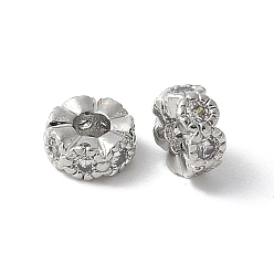 Платина Латунные микро проложить кубического циркония бусы, без свинца и без кадмия, долговечный, стойки покрытие, волнистый край, платина, 3x6 мм, отверстие : 2 мм