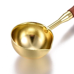 Golden Brass Wax Sticks Melting Spoon, with Wood Handle, Golden, 111x30x15.3mm