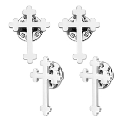 Stainless Steel Color 4Pcs Cross Stainless Steel Lapel Pin Back Brooches for Backpack Clothes, Stainless Steel Color, 25x17mm