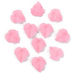 Hot Pink Autumn Theme Transparent Frosted Acrylic Pendants, Maple Leaf, Hot Pink, 24x22.5x3mm, Hole: 1mm, about 1312pcs/500g