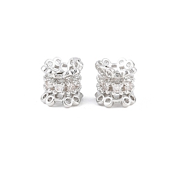 Platinum Brass Micro Pave Clear Cubic Zirconia Beads, Column with Flower, Rack Plating, Long-Lasting Plated, Lead Free & Cadmium Free, Platinum, 7x7mm, Hole: 2mm
