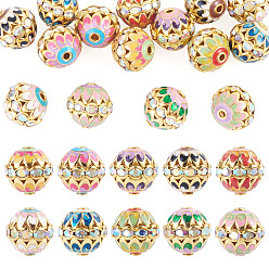 Golden 15Pcs Brass Enamel Beads, with Rhinestone, Golden, 15mm, Hole: 2mm