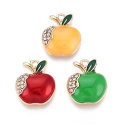 (52) Непрозрачная лаванда Подвески из сплава с покрытием из хрусталя и эмали, яблоко, без кадмия, без никеля и без свинца, золотые, разноцветные, 16x13.5x4 мм, отверстие : 1.4~1.6 мм