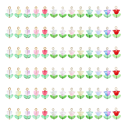 (52) Непрозрачная лаванда 78шт 14 стили стеклянные подвески, с 304 петлями из нержавеющей стали, цветок, разноцветные, 21 мм, отверстие : 2.5 мм, 6 шт / стиль