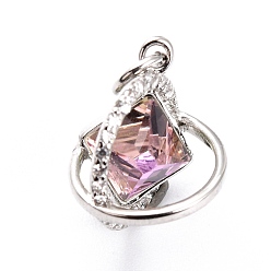 Платинированный Латунные микро проложить кубического циркония подвески, долговечный, со стеклом, Реальная платина, 15x12.5x12 мм, отверстие : 3.6 мм